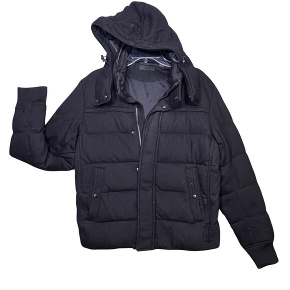 Uniqlo Down Puffer Jacket Womens Small Black Wool Blend Hooded Winter Coat Warm - Picture 13 of 13